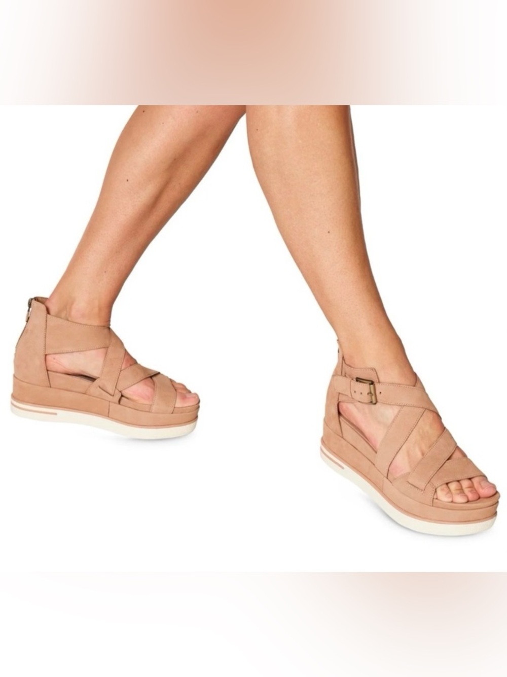 NWT NIB Eileen Fisher Boost Platform Zip Back Sandals Nubuck Latte Tan Size 8